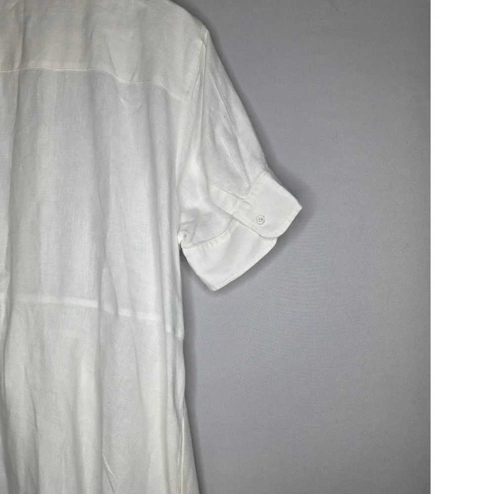 Lauren Ralph Lauren Tie Front Linen Shirtdress White Midi Short Sleeve 16W - Picture 4 of 12